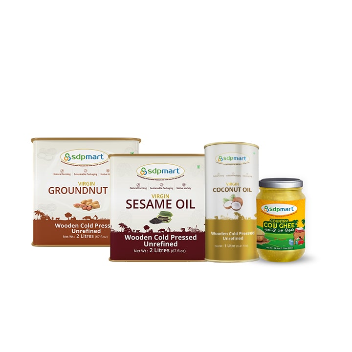 COMBO 05 - SDPMart Premium Virgin Sesame Oil 2 Liter & Groundnut Oil 2 Liter & CoconutOil 1 Liter & Ghee 500 ml - SDPMart